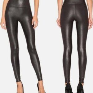 Spanx Faux Leather Leggings - Black Metallic Shimmer (M Petite)